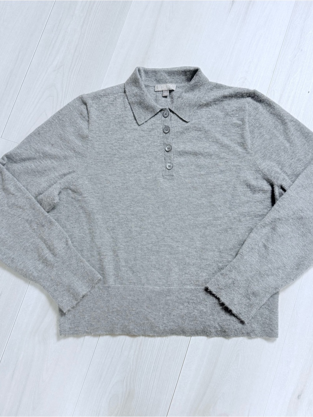 J. Crew Light Gray Collared Cashmere Button-Up Knit Sweater